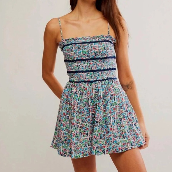 Free People Bali Checked Out Floral Printed Romper size small - Picture 1 of 13